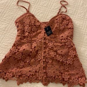A & F // burnt orange crochet lace fake button corset spaghetti straps